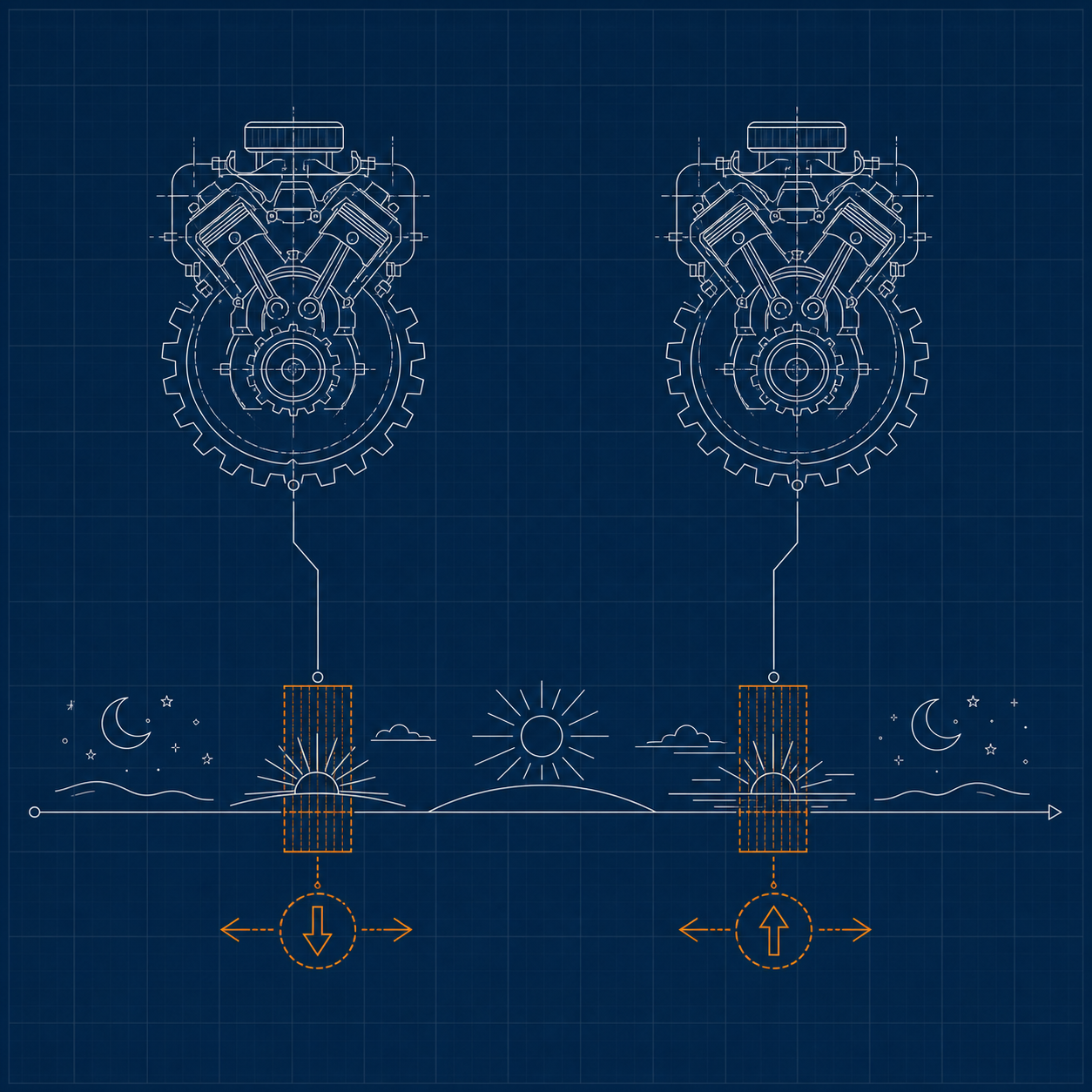 ポンド円デイトレEA Twin Engine GBP の二刀流: 東京仲値ショートとロンドン押し目ロングを時間帯で分離する設計の製図風イラスト