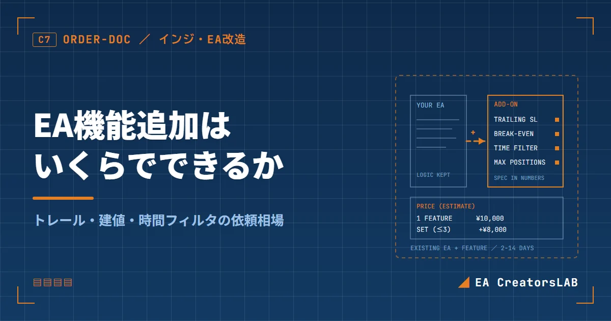 EA機能追加はいくらでできる？トレーリングストップ・建値・時間フィルタの依頼相場を開発元が整理